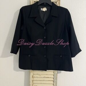 Dressbarn Blazer Jacket Womens 18W Black 3/4 Sleeve Four Button Lined Workwear